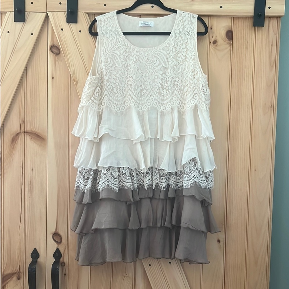 Cream and Mocha Layered Lace Dress